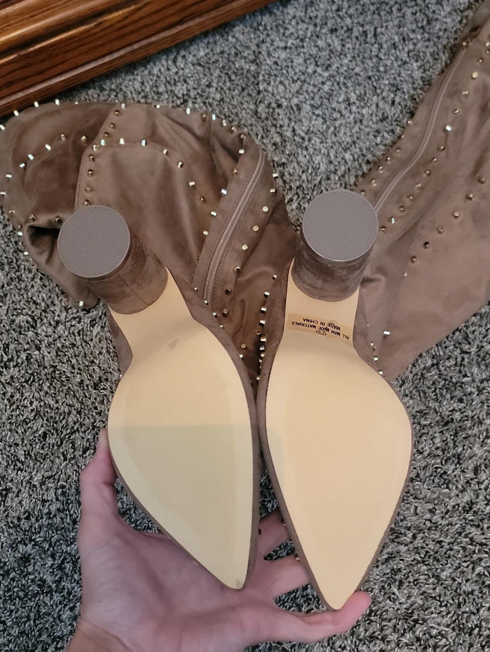 NWOT VENUS Taupe Studded Over-the-Knee Block Heel Boots